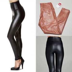 Hot Kiss Volup Tan Faux Leather High Waisted Pull-On Skinny Hot Pants 2X